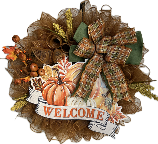 "Harvest Welcome" Deco Mesh Wreath