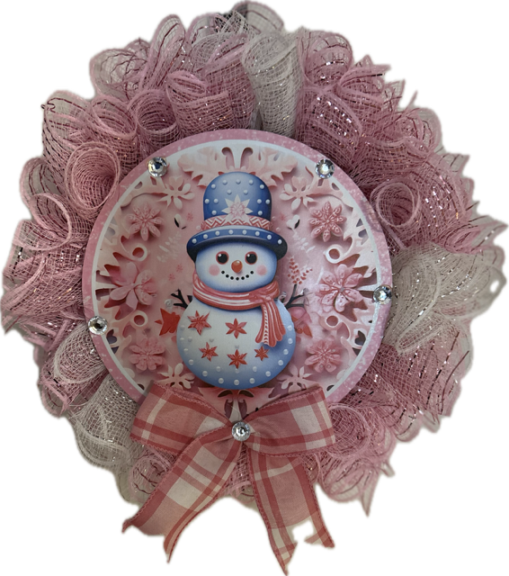 "Pinky The Snowman" Mini Deco Mesh Wreath