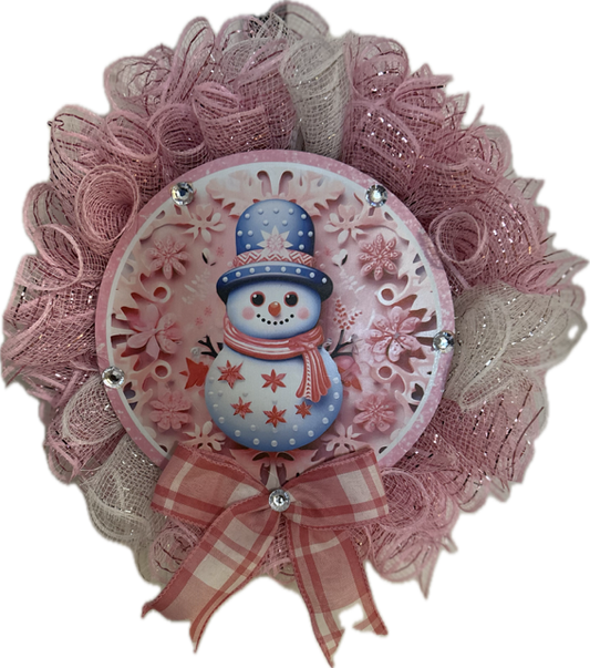 "Pinky The Snowman" Mini Deco Mesh Wreath