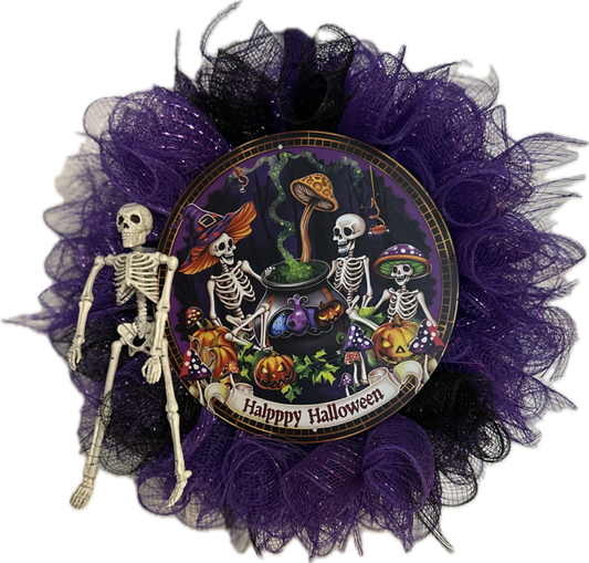 "Skeleton Halloween" Mini Deco Mesh Wreath