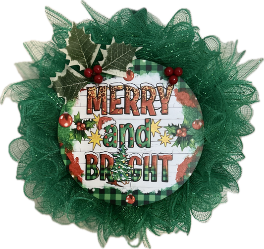 "Merry and Bright" Mini Deco Mesh Wreath